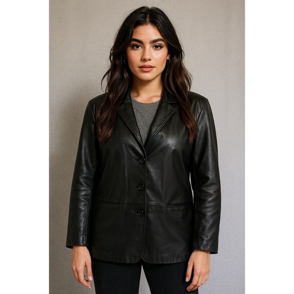 Mossimo Jacket Womens Plus Size 20W Black Leather Button Y2K Classic Blazer Moto - Picture 1 of 13